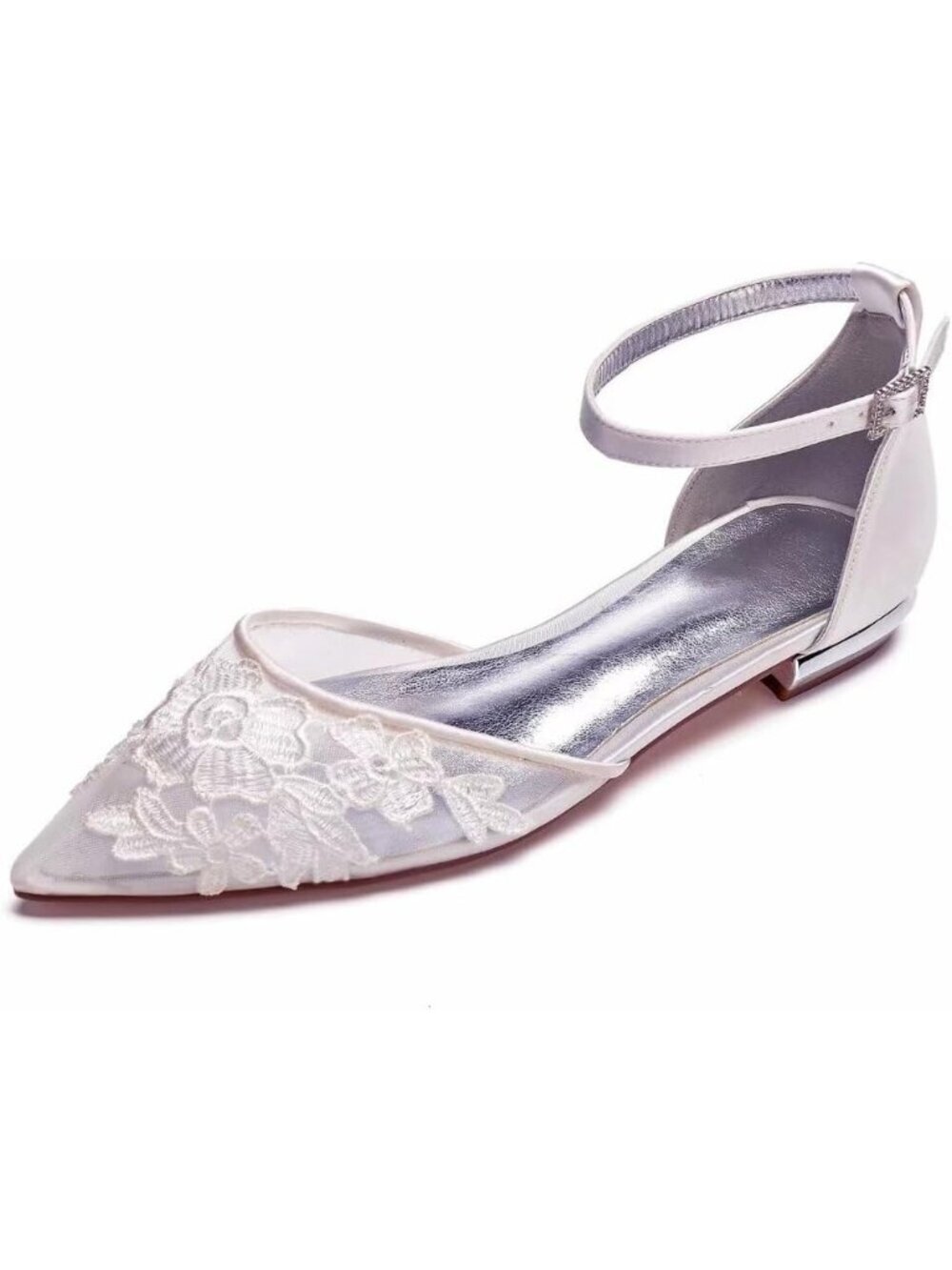 Women's White Flats For Bride Pointed Toe Tie Up Imported Rubber Sandals Shoes